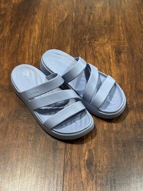 CROCS Women's Triple Strap Slide Sandals in Pale Blue